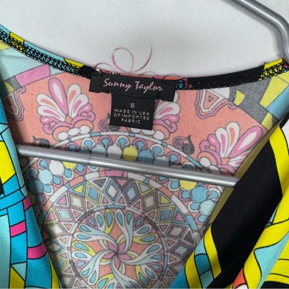 Sunny Taylor dress psychedelic bright groovy paisley circles boho print - Picture 5 of 8